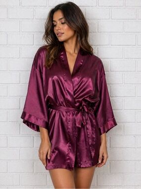 Victoria's Secret Wine Satin Robe Kimono / size XS